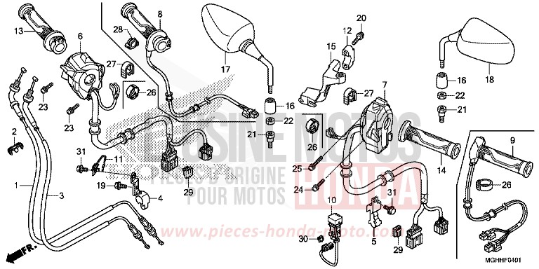 COMMUTATEUR/CABLE/MIROIR (VFR1200XD/XDA/XDS) von VFR1200X "Crosstourer" DCT CANDY PROMINENCE RED (R342B) von 2017